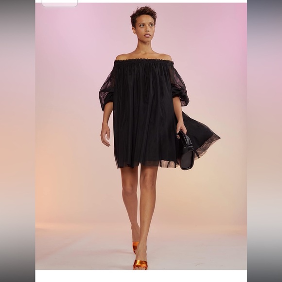 Cynthia Rowley Dresses & Skirts - Cynthia Rowley x The Drop Women's Black Off Shoulder Mesh Mini Dress